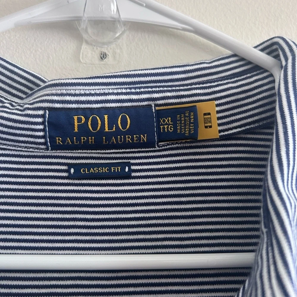 Ralph Lauren Navy and White Thin-Stripe Polo